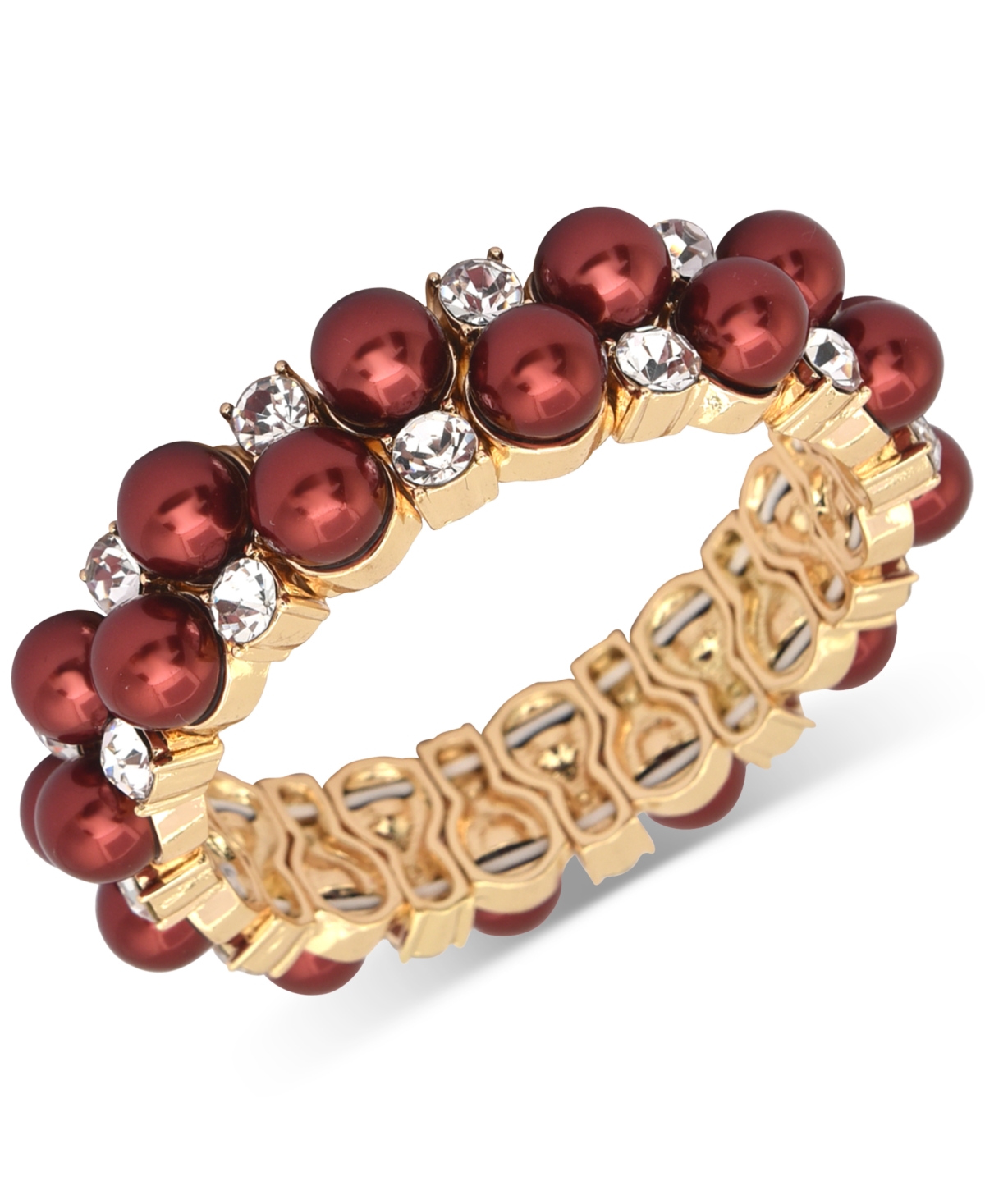 Gold-Tone Crystal & Colored Imitation Pearl Stretch Bracelet, Created for Macy's - Red