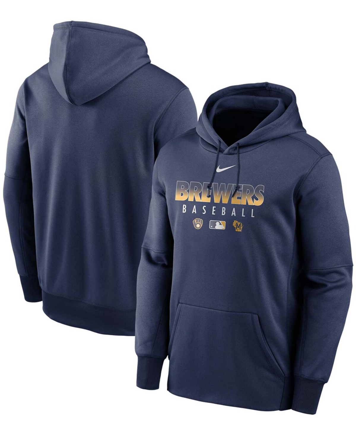 Men's Navy Milwaukee Brewers Authentic Collection Therma Performance Pullover Hoodie