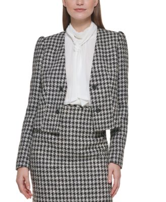 Calvin Klein - Open Front Houndstooth Tweed Jacket