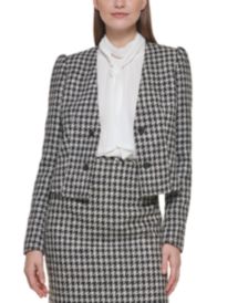 Open Front Houndstooth Tweed Jacket