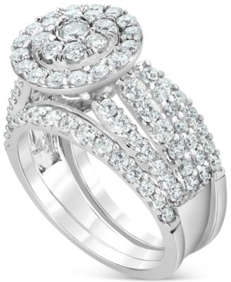 Macy's - Diamond Halo Cluster Bridal Set (3 ct. t.w.) in 14k White Gold