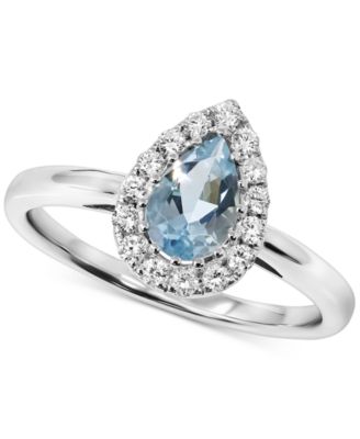 Macy's - Aquamarine (3/4 ct. t.w.) & Diamond (1/5 ct. t.w.) Pear Halo Ring in 14k White Gold