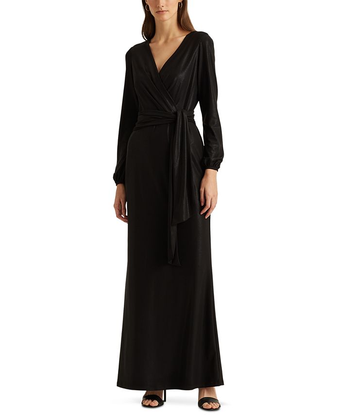 Lauren Ralph Lauren Foiled Jersey Long-Sleeve Gown & Reviews - Dresses -  Women - Macy's