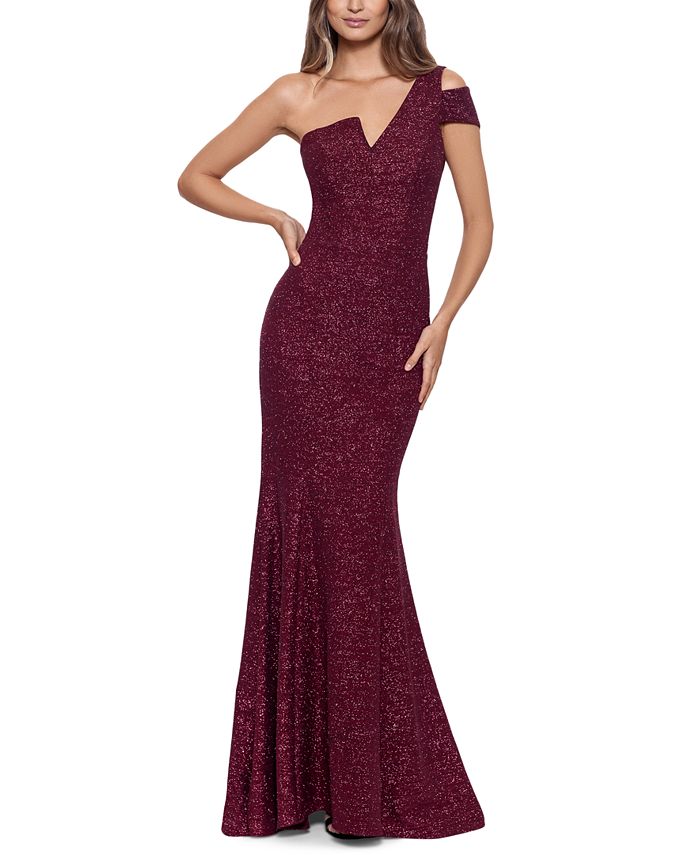 Betsy & Adam Glitter One-Shoulder Gown - Macy's