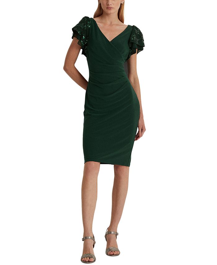 Lauren Ralph Lauren Jersey Sequin-Sleeve Cocktail Dress - Macy's