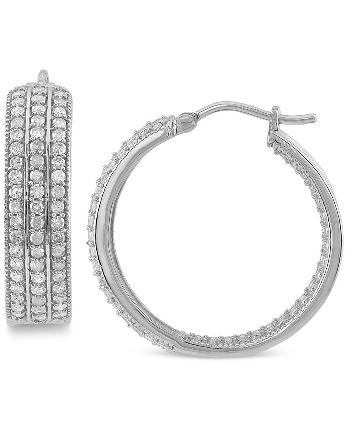 Macy's Diamond Triple Row Hoop Earrings (1 ct. t.w.) in Sterling Silver ...