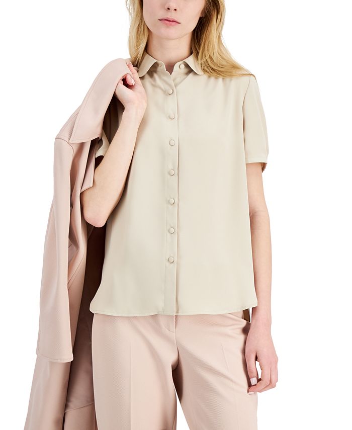 Anne Klein Cap Sleeve Button Down Blouse - Macy's