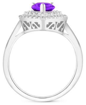 Rhodolite Garnet (1-1/10 ct. t.w.) & White Topaz (1/2 ct. t.w.) Teardrop Halo Ring in Sterling Silver (Also in Citrine, Blue Topaz, Amethyst, & Peridot)