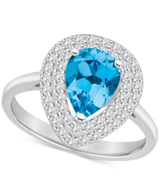 Rhodolite Garnet (1-1/10 ct. t.w.) & White Topaz (1/2 ct. t.w.) Teardrop Halo Ring in Sterling Silver (Also in Citrine, Blue Topaz, Amethyst, & Peridot)
