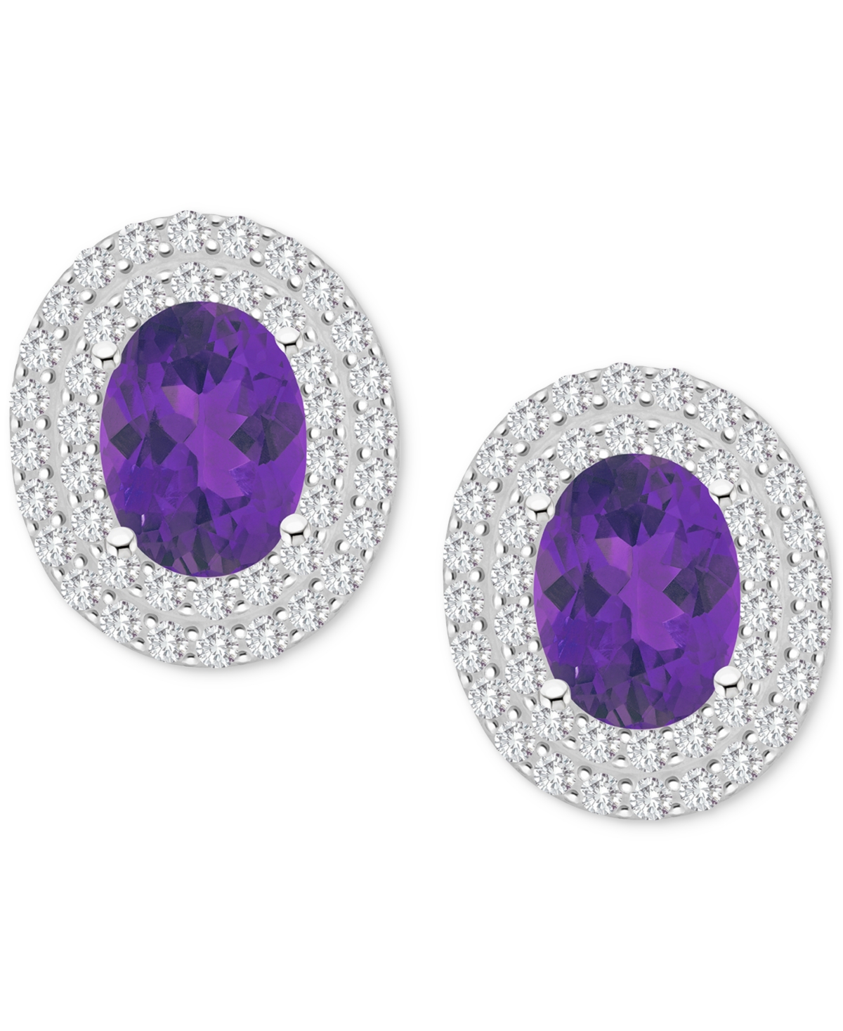 Rhodolite Garnet (3 ct. t.w.) & White Topaz (7/8 ct. t.w.) Oval Stud Earrings in Sterling Silver (Also in Citrine, Blue Topaz, Peridot, &