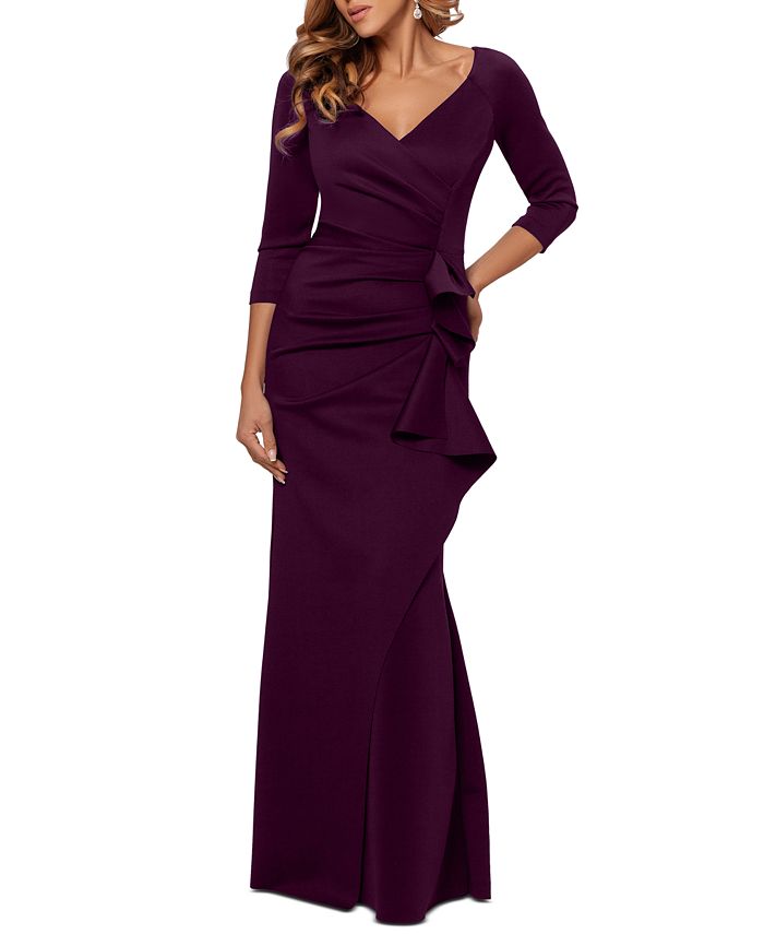 XSCAPE Petite Ruched Ruffled Gown - Macy's