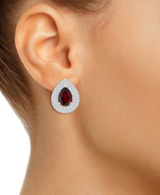 Rhodolite Garnet (2-1/5 ct. t.w.) & White Topaz (7/8 ct. t.w.) Pear Stud Earrings in Sterling Silver (Also in Citrine, Peridot, Amethyst, & Blue Topaz)