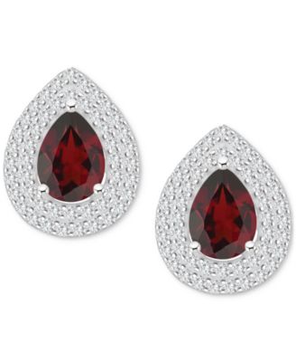 Rhodolite Garnet (2-1/5 ct. t.w.) & White Topaz (7/8 ct. t.w.) Pear Stud Earrings in Sterling Silver (Also in Citrine, Peridot, Amethyst, & Blue Topaz)