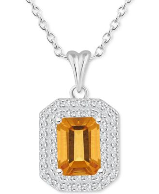 Rhodolite Garnet (2 ct. t.w.) & White Topaz (1/2 ct. t.w.) Octagon Halo 18" Pendant Necklace in Sterling Silver (Also in Citrine, Peridot, Amethyst & Blue Topaz)