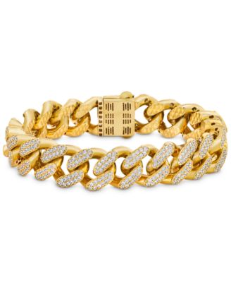 Men's Cubic Zirconia Curb Link Chain Bracelet in 24k Gold-Plated Sterling Silver