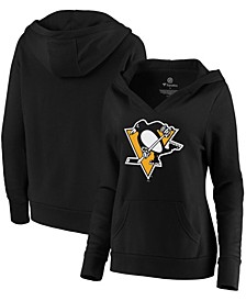 Plus Size Black Pittsburgh Penguins Primary Logo V-Neck Pullover Hoodie