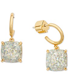 Square Glitter Stone Charm Huggie Hoop Earrings