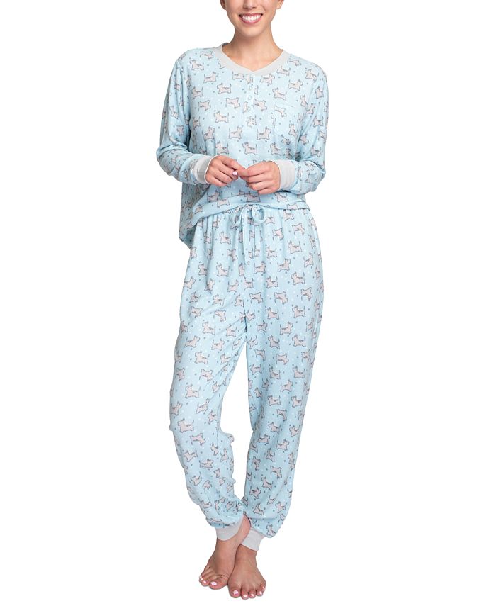 Hanes Butter-Knit Henley Top & Jogger Pants Pajama Set - Macy's