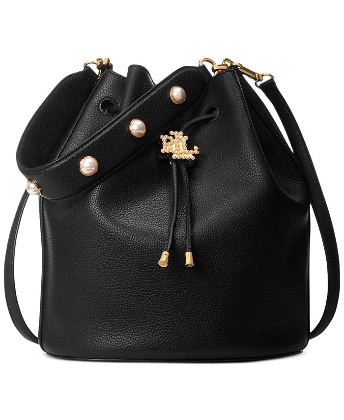 Lauren Ralph Lauren Andie Imitation-Pearl Large Leather Drawstring Bag ...