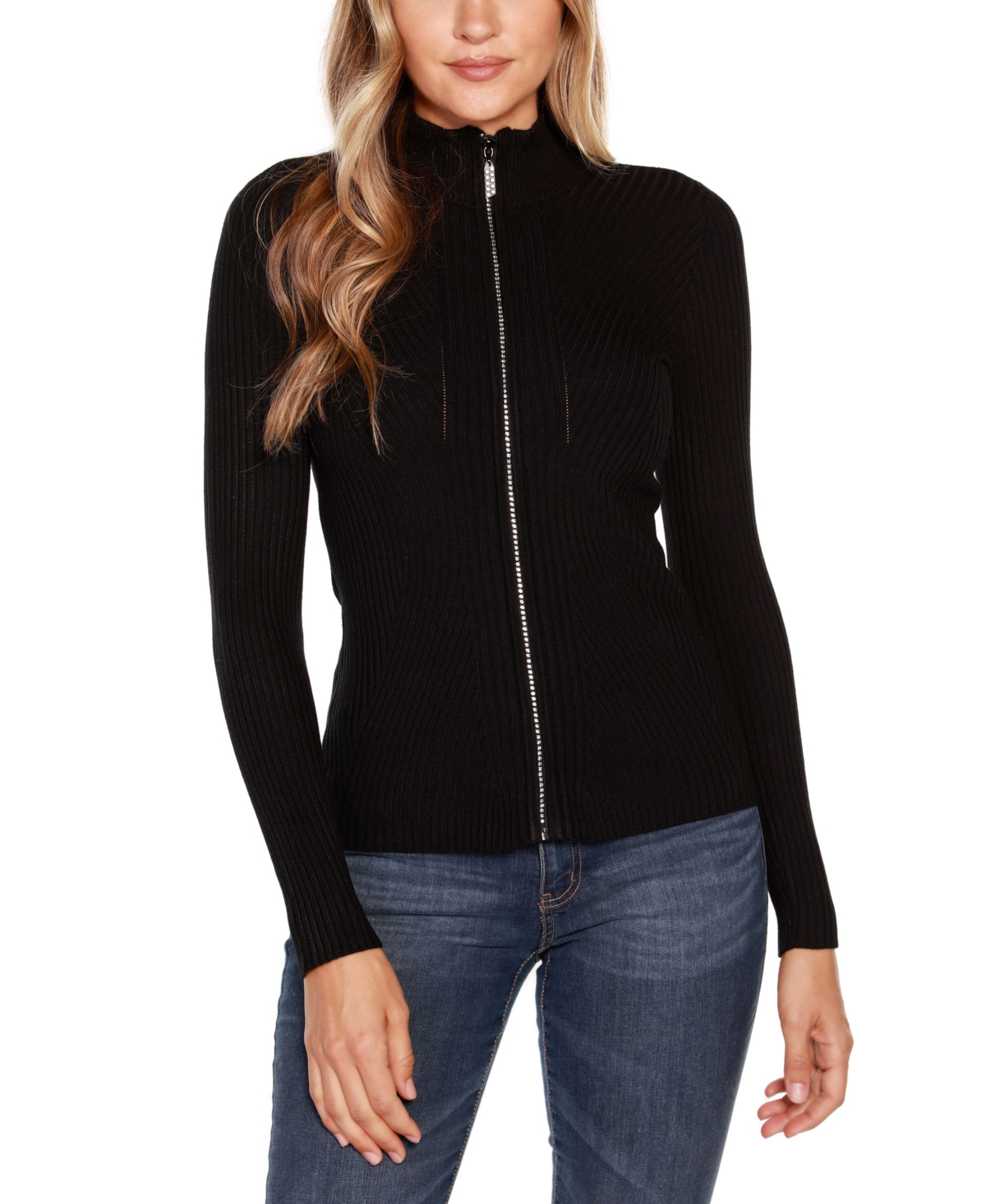 BelldiniLabel Women's Mock Neck Ribbed Sweater - Black