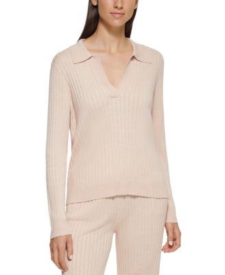 Calvin Klein - Rib Knit Collared V-Neck Sweater