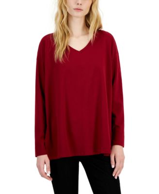 Eileen Fisher - Women's V-Neck Long-Sleeve Boxy Top