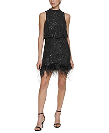 Petite Sequined Mock Neck Party Dress