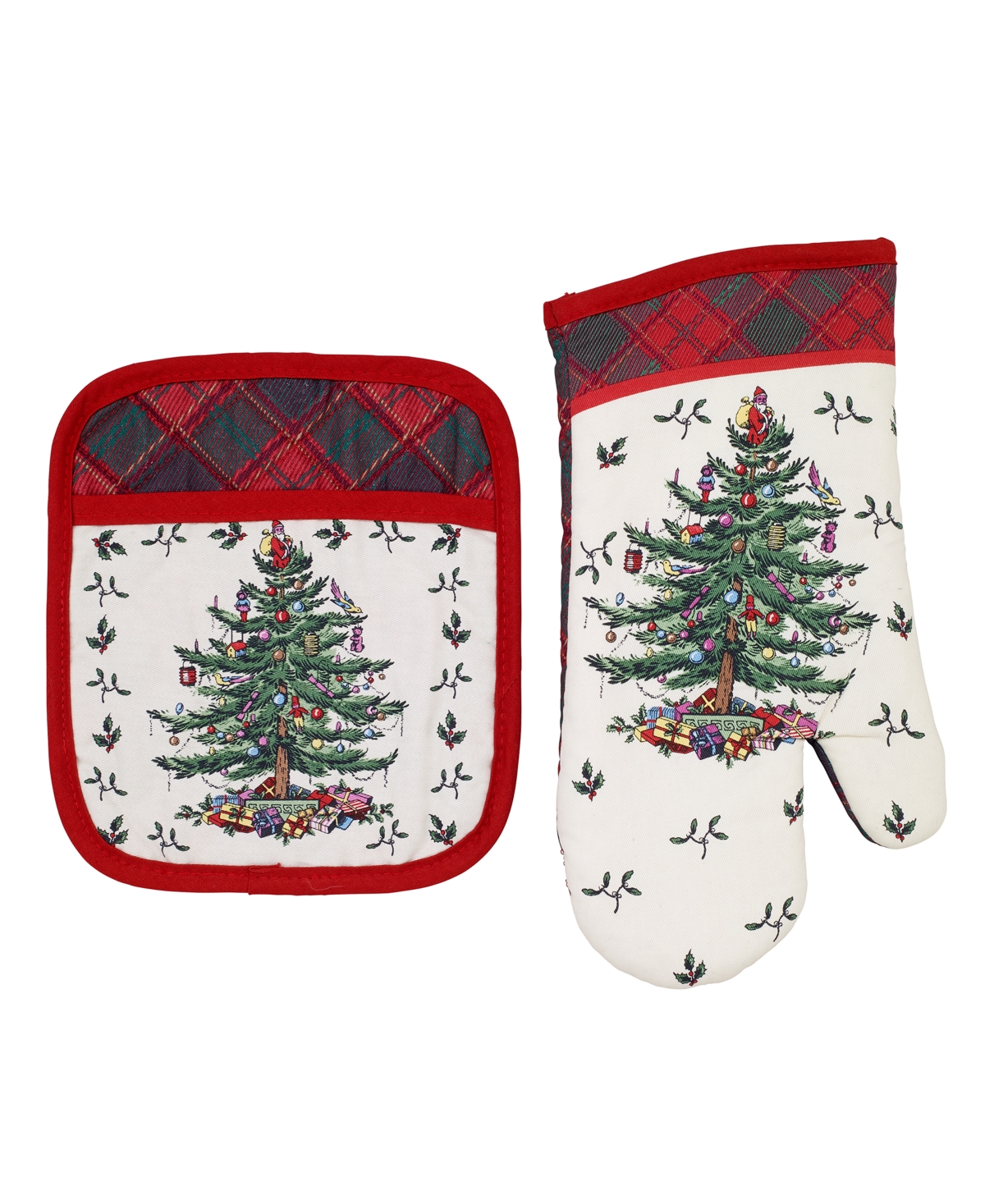 Tree Tartan Pot Holder and Oven Mitt Set - Multi