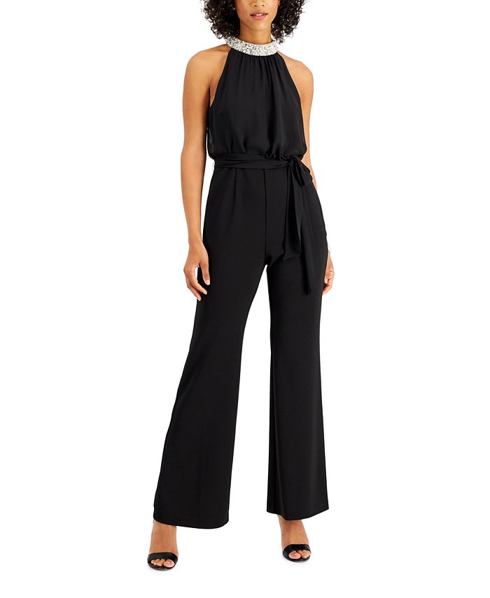 Adrianna Papell Embellished-Neck Jumpsuit & Reviews - Pants & Capris ...