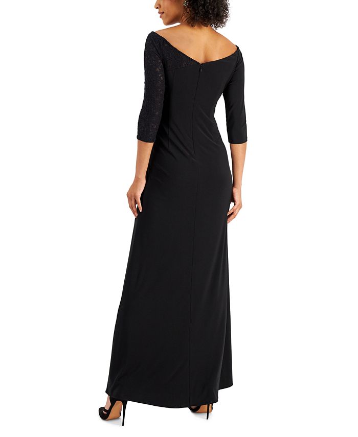Adrianna Papell Lace-Sleeve Off-The-Shoulder Gown - Macy's