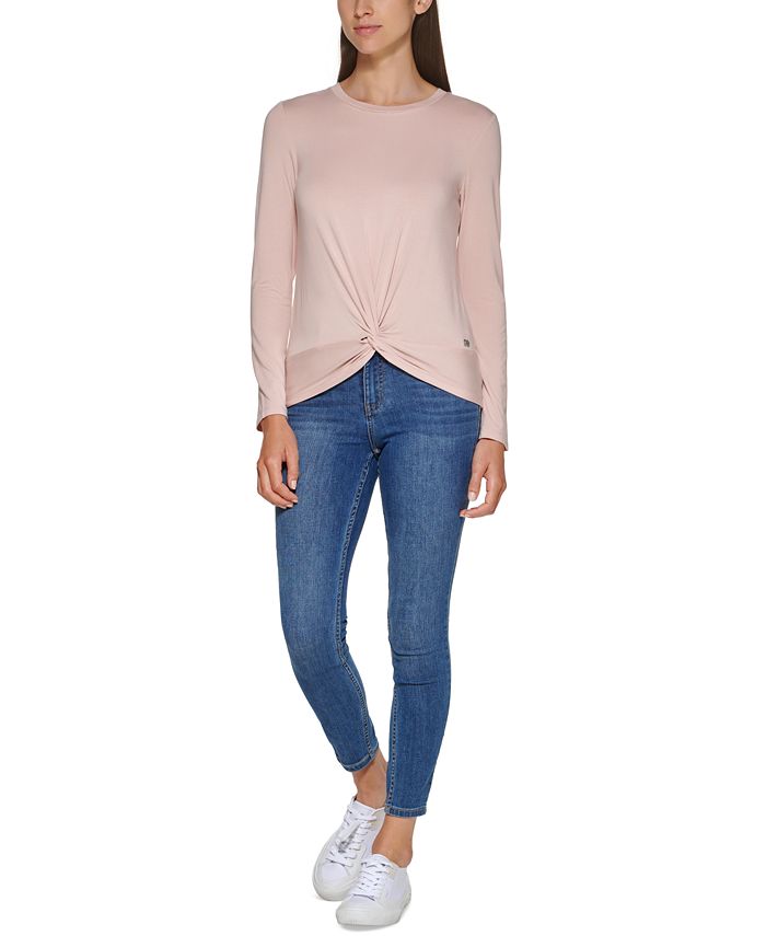 Calvin Klein Long Sleeve TwistFront Knit Top Macy's