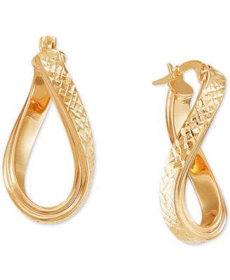 Italian Gold - Textured Curved Oval Hoop Earrings in 10k Gold
