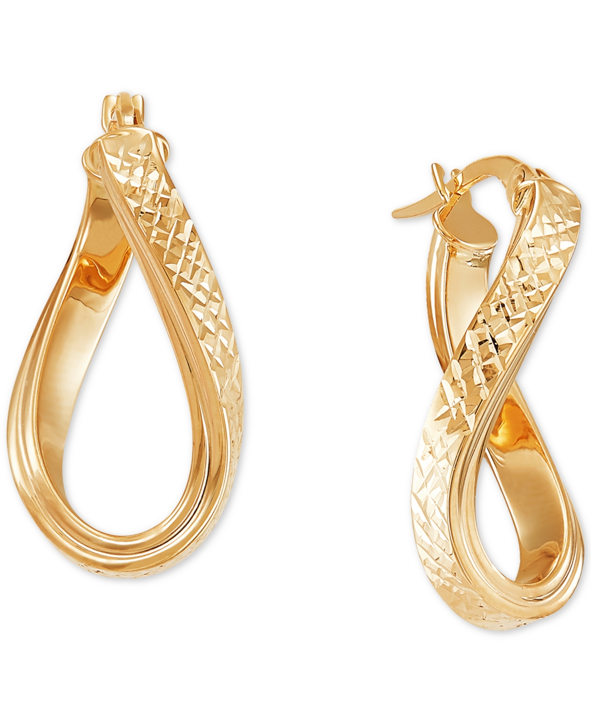 Textured Curved Oval Hoop Earrings in 10k Gold - Gold