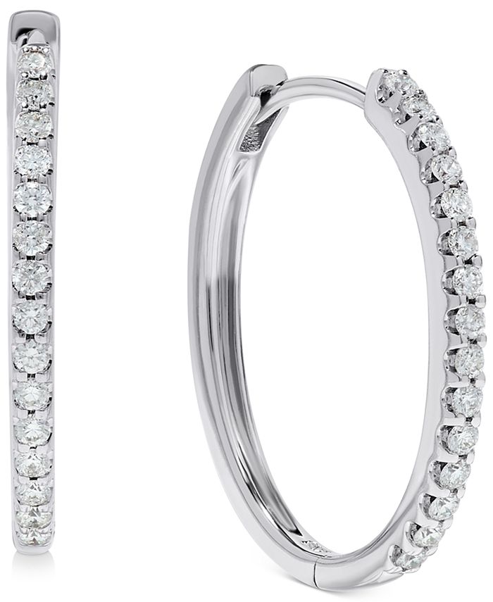 Macy's Diamond Hoop Earrings (1/3 ct. t.w.) in 14k White Gold - Macy's