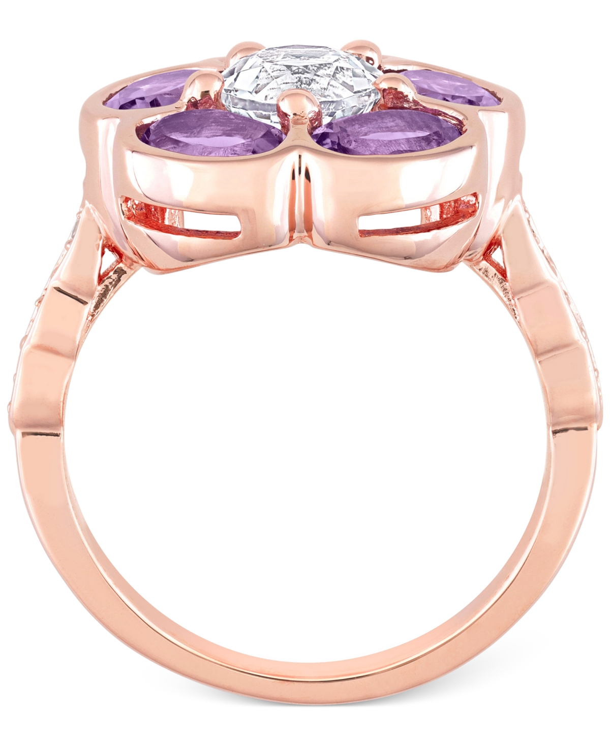 (2 ct. t.w.) & White Topaz (1 ct. t.w.) Flower Ring in Rose Gold-Plated Sterling Silver - Amethyst