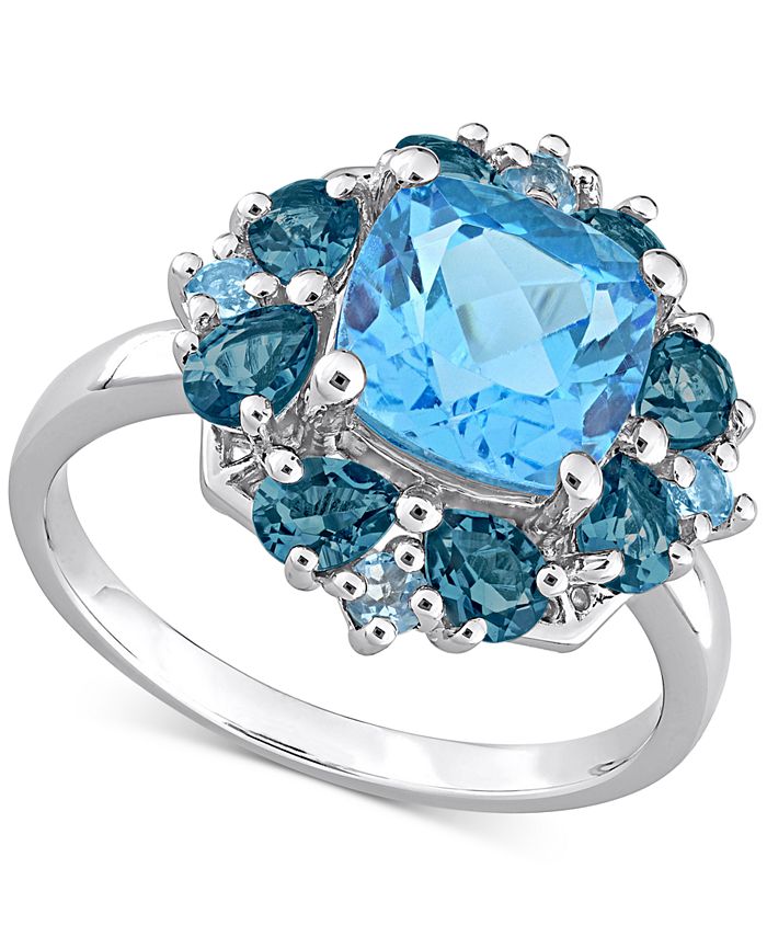 Macy's Blue Topaz Halo Ring (4-1/10 ct. t.w.) in Sterling Silver ...