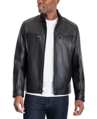 Men's Perforated Faux Leather Moto Jacket, Created for Macy's
