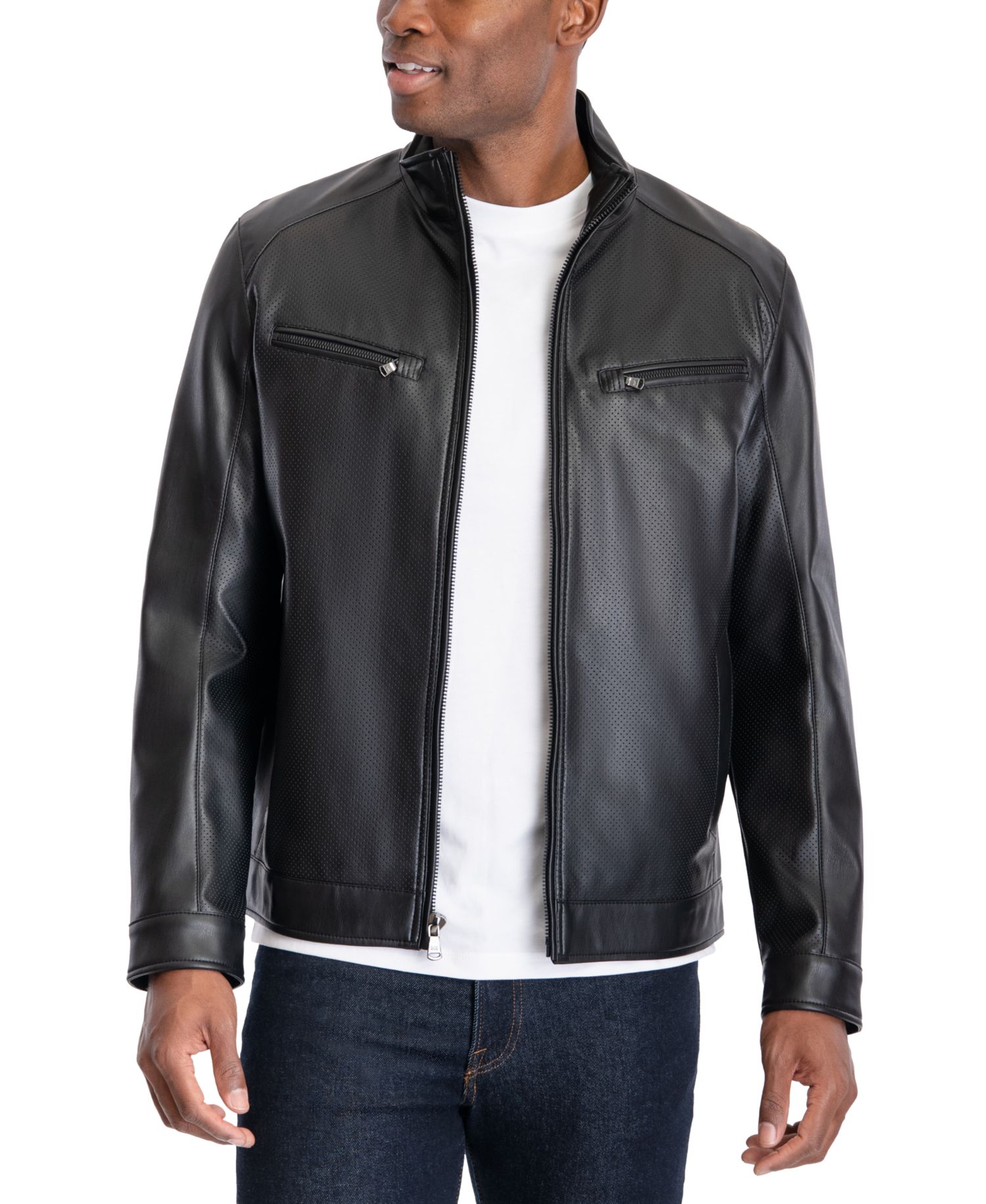 Men's Perforated Faux Leather Moto Jacket
