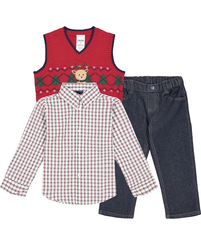 Izod Boys' 3-piece Holiday Sweater Vest Pants Set