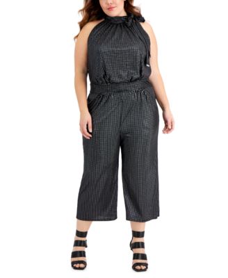 Michael Kors - Plus Size Tie-Neck Dot-Print Jumpsuit