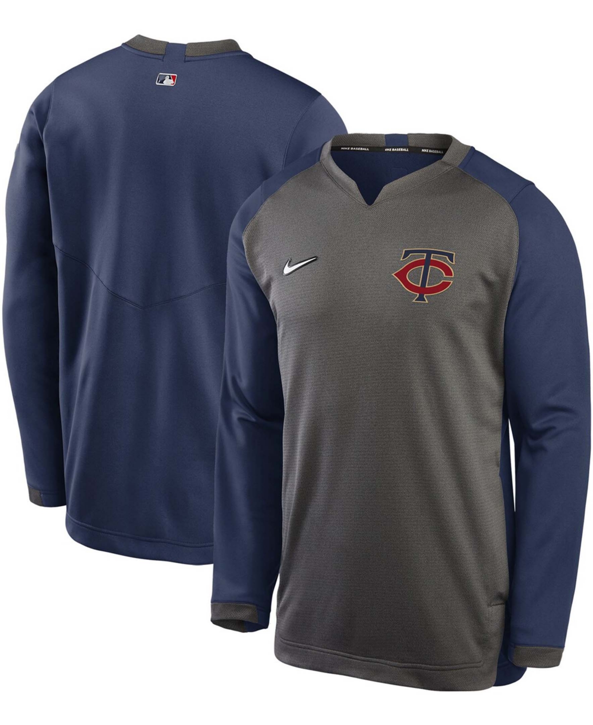 Men's Charcoal, Navy Minnesota Twins Authentic Collection Thermal Crew Performance Pullover Sweatshirt