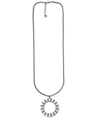 Photo 1 of Alfani Hematite-Tone Crystal & Imitation Pearl Circle Long Pendant Necklace, 32" + 2" extender, Created for Macy's