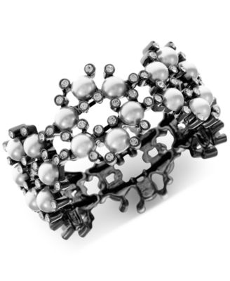 Photo 1 of Alfani Hematite-Tone Crystal & Imitation Pearl Stretch Bracelet, Created for Macy's