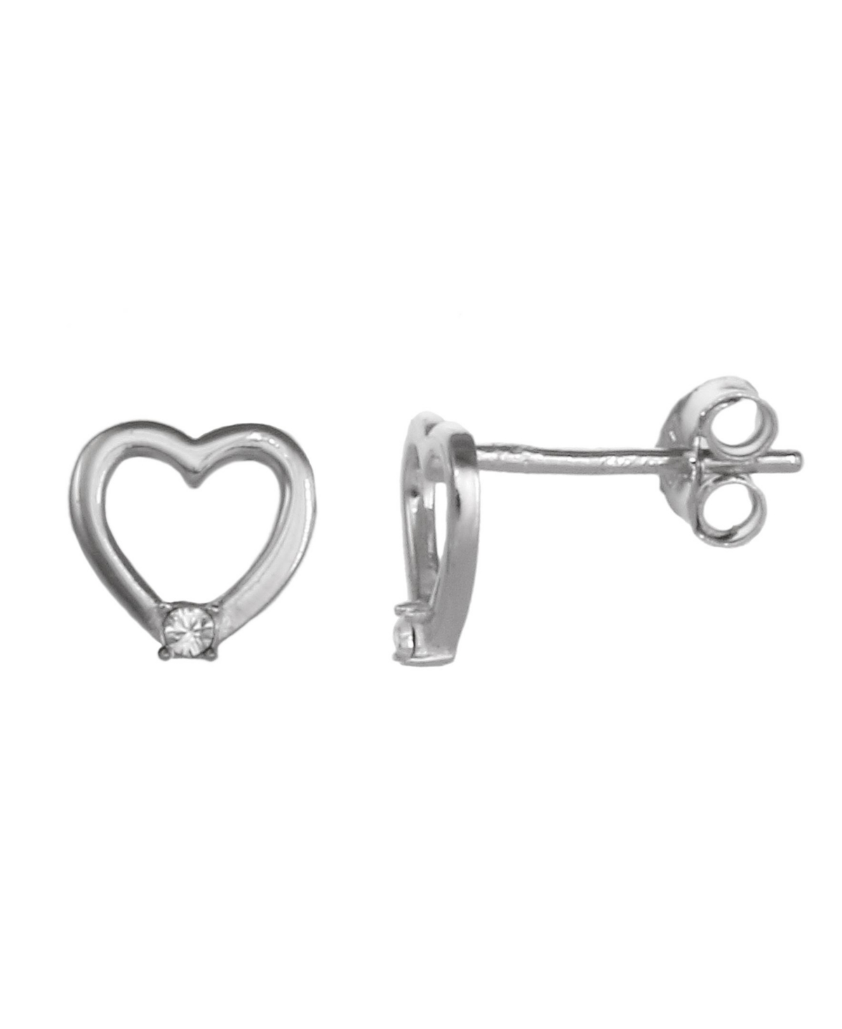 Fao Schwarz Women's Sterling Silver Heart Stud Earrings with Crystal Stone Accent