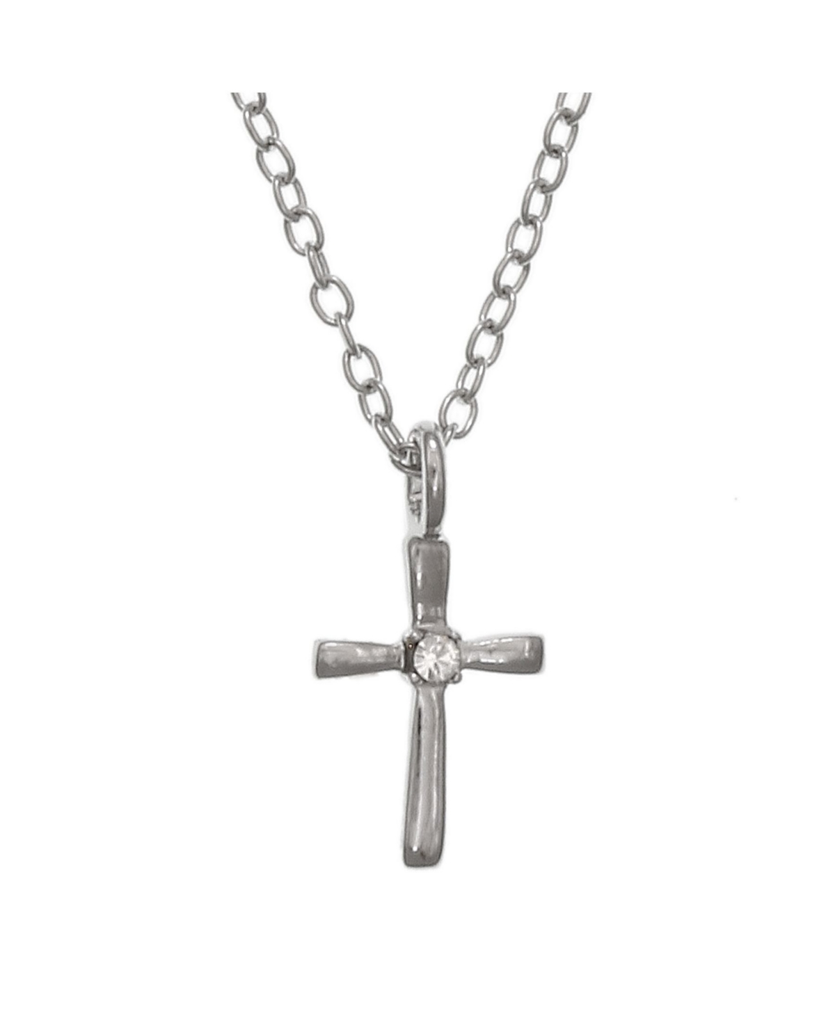 Fao Schwarz Women's Sterling Silver Cross Pendant Necklace with Crystal Stone Accent