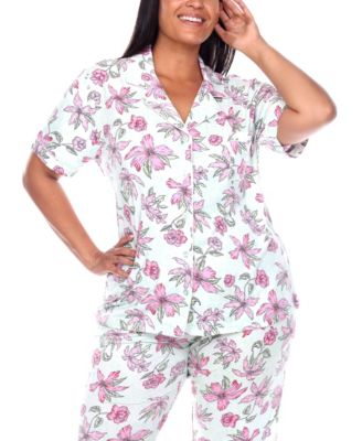 Plus Size Short Sleeve Pants Tropical Pajama Set, 2-Piece