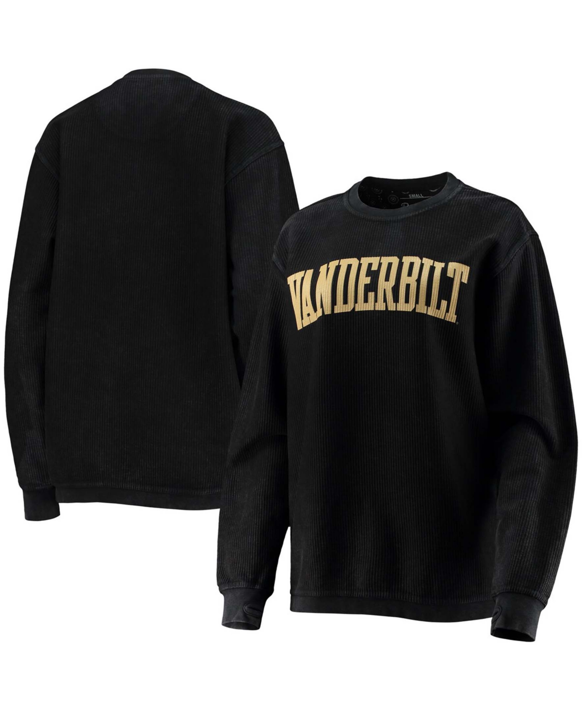 Pressbox Women's Black Vanderbilt Commodores Comfy Cord Vintage-like Wash Basic Arch Pullover Sweatshirt