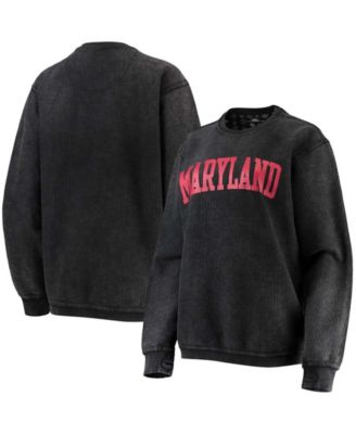 Women's Black Maryland Terrapins Comfy Cord Vintage-Like Wash Basic Arch Pullover Sweatshirt