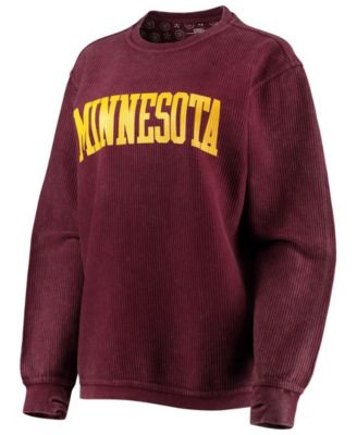 Women's Maroon Minnesota Golden Gophers Comfy Cord Vintage-Like Wash Basic Arch Pullover Sweatshirt