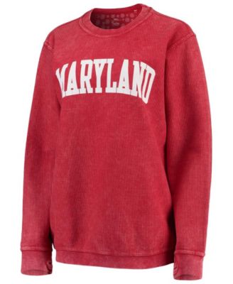 Women's Red Maryland Terrapins Comfy Cord Vintage-Like Wash Basic Arch Pullover Sweatshirt